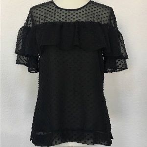 J. Crew Black Swiss Dot Ruffle Blouse Size 8 Tall